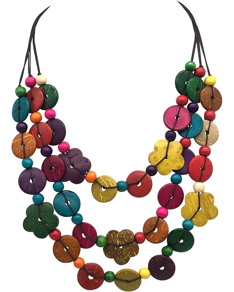 Statement Multicolor Wood Bead Chunky Layered Necklace For Women Multi Layer Color Wooden Beaded Bib Necklace For Women Long ...