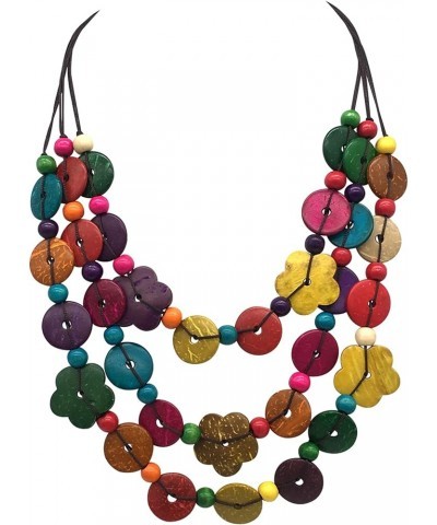 Statement Multicolor Wood Bead Chunky Layered Necklace For Women Multi Layer Color Wooden Beaded Bib Necklace For Women Long ...