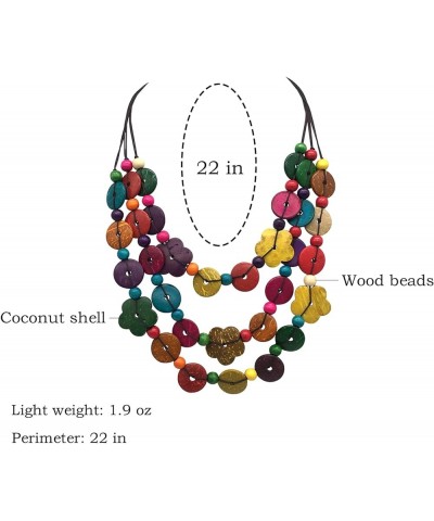 Statement Multicolor Wood Bead Chunky Layered Necklace For Women Multi Layer Color Wooden Beaded Bib Necklace For Women Long ...