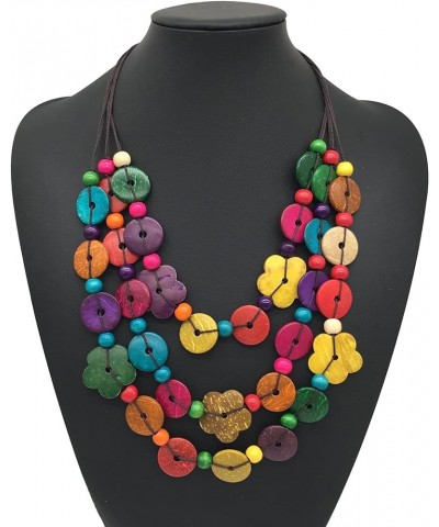 Statement Multicolor Wood Bead Chunky Layered Necklace For Women Multi Layer Color Wooden Beaded Bib Necklace For Women Long ...