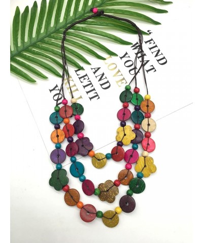 Statement Multicolor Wood Bead Chunky Layered Necklace For Women Multi Layer Color Wooden Beaded Bib Necklace For Women Long ...