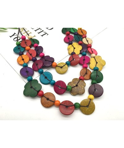 Statement Multicolor Wood Bead Chunky Layered Necklace For Women Multi Layer Color Wooden Beaded Bib Necklace For Women Long ...