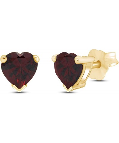 6 MM Heart Shape Simulated Birthstone Stud Earrings In 14K Yellow Gold Over Sterling Silver Simulated garnet $19.97 Earrings