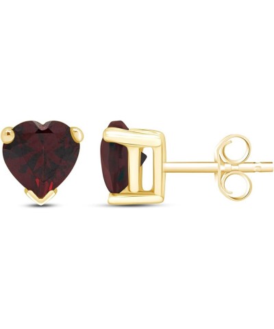 6 MM Heart Shape Simulated Birthstone Stud Earrings In 14K Yellow Gold Over Sterling Silver Simulated garnet $19.97 Earrings