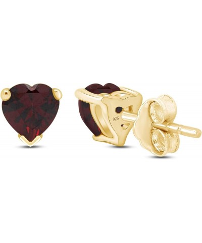 6 MM Heart Shape Simulated Birthstone Stud Earrings In 14K Yellow Gold Over Sterling Silver Simulated garnet $19.97 Earrings