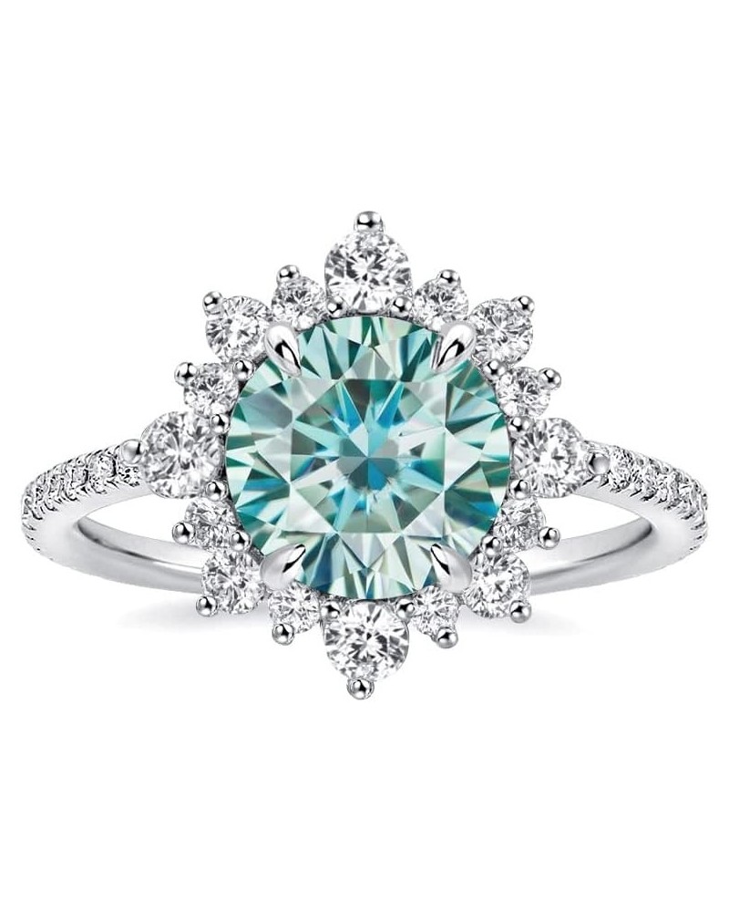 2.0ct Cyan Blue Moissanite Engagement Ring for Women,Round Cut Halo Flower Design Promise Ring in 925 Sterling Silver 6.5 $41...