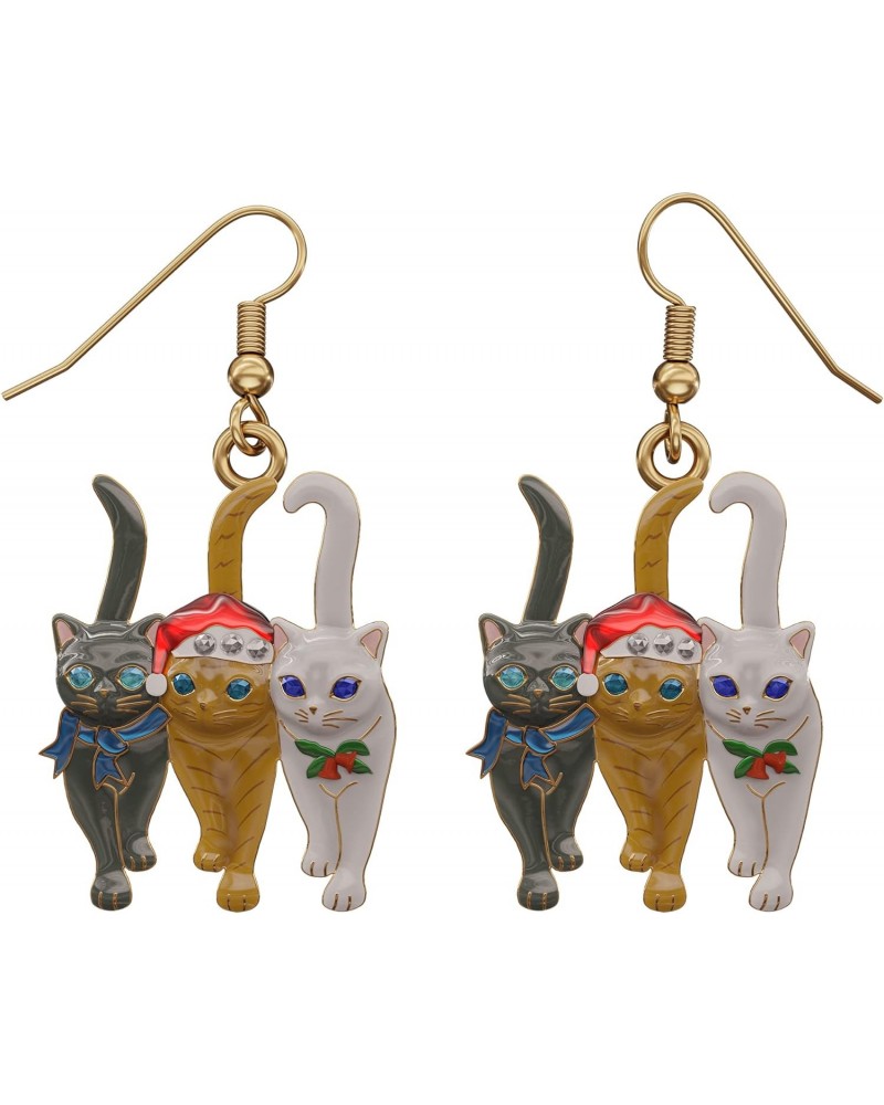 Christmas Holiday Triple Cat Charm Jewelry Cute Animal Enamel Earrings $11.20 Earrings