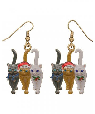 Christmas Holiday Triple Cat Charm Jewelry Cute Animal Enamel Earrings $11.20 Earrings