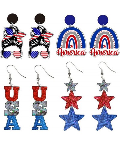 4th of July Earrings for Women 4 Pairs American Flag Acrylic Earrings Rainbow Earrings Stars Stripes Teardrop Dangle Earrings...