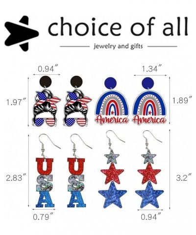 4th of July Earrings for Women 4 Pairs American Flag Acrylic Earrings Rainbow Earrings Stars Stripes Teardrop Dangle Earrings...