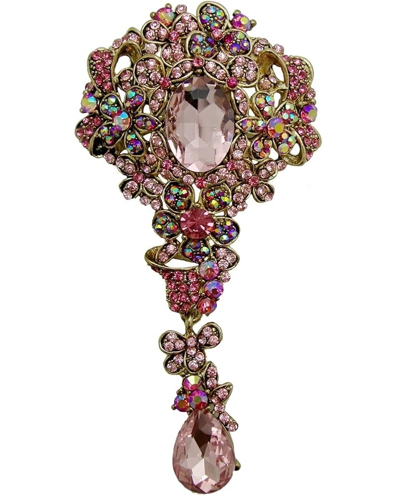 TTjewelry Vintage Style Lots Flowers Drop Austrian Crystal Brooch Pin Rhinestone Pendant Pink $11.00 Brooches & Pins