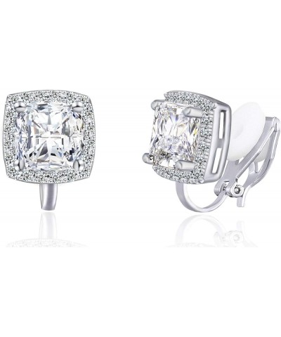 7MM Clip On Stud Earrings Square Cubic Zirconia Crystal Not Pierced Studs Earrings For Women Girls White $7.80 Earrings