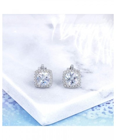 7MM Clip On Stud Earrings Square Cubic Zirconia Crystal Not Pierced Studs Earrings For Women Girls White $7.80 Earrings