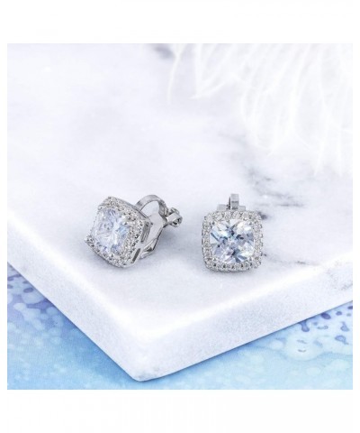 7MM Clip On Stud Earrings Square Cubic Zirconia Crystal Not Pierced Studs Earrings For Women Girls White $7.80 Earrings