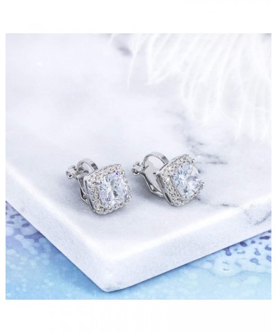 7MM Clip On Stud Earrings Square Cubic Zirconia Crystal Not Pierced Studs Earrings For Women Girls White $7.80 Earrings