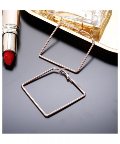 Square Hoop Earrings 3 Pairs Geometric Hoop Earrings Dangle Earring Set For Women Girls Rose Gold $8.67 Earrings