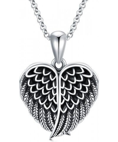 Angel Wing Heart Locket Necklace That Holds Picture Photo Locket Pendant You Are My Angel Sterling Silver/Gold A1-Angel wing ...