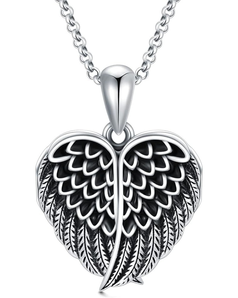 Angel Wing Heart Locket Necklace That Holds Picture Photo Locket Pendant You Are My Angel Sterling Silver/Gold A1-Angel wing ...