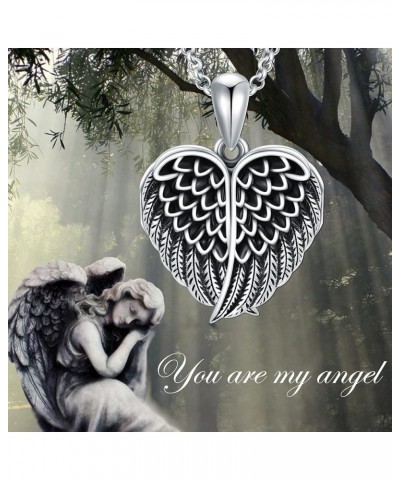 Angel Wing Heart Locket Necklace That Holds Picture Photo Locket Pendant You Are My Angel Sterling Silver/Gold A1-Angel wing ...