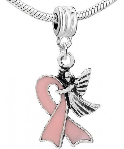 Pink Ribbon Beast Cancer Awareness with Angel Dangle Charm Bead for Snake Chain Charm Bracelets $7.79 Bracelets