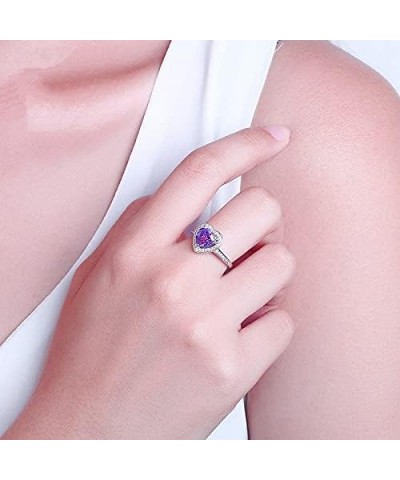 Women's 925 Sterling Silver Plated Heart Shape Created Amethyst and White Topaz Halo Ring A Purple $4.05 Rings