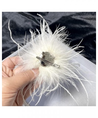 Feather Brooch Pin for Women Girls, Fashion Vintage Natural Fluffy Ostrich Feather Brooch Bridal Wedding Party Tea Party Chri...