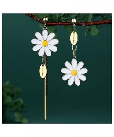 Asymmetrical Earrings for Women Daisy Flower Dangle Earrings Flower Stud Earrings Long Tail Chain Tassel Earrings for Women W...