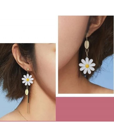 Asymmetrical Earrings for Women Daisy Flower Dangle Earrings Flower Stud Earrings Long Tail Chain Tassel Earrings for Women W...