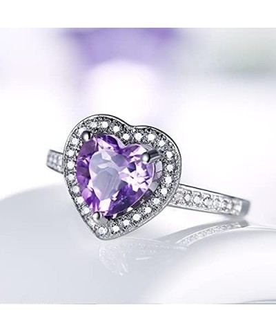 Women's 925 Sterling Silver Plated Heart Shape Created Amethyst and White Topaz Halo Ring A Purple $4.05 Rings