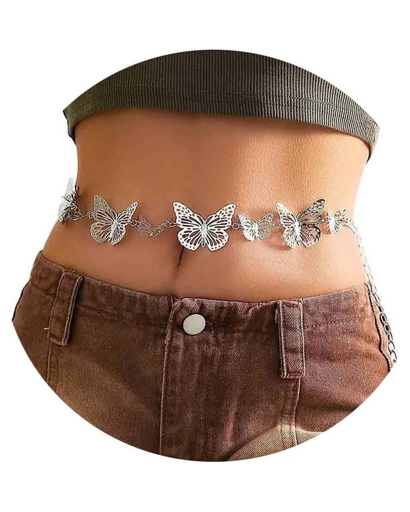 Sexy Butterfly Body Chain Silver Metal Waist Chains Butterfly Pendant Belly Chains Rave Party Body Jewelry for Women and Girl...