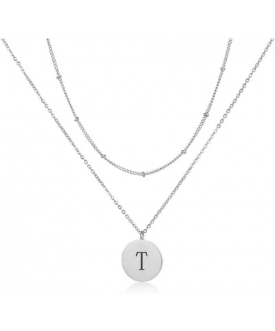 Silver Initial Coin Necklace for Women Dainty Layered Personalized Letter Necklace Name Jewelry Girlfriend Gifts T $10.39 Nec...