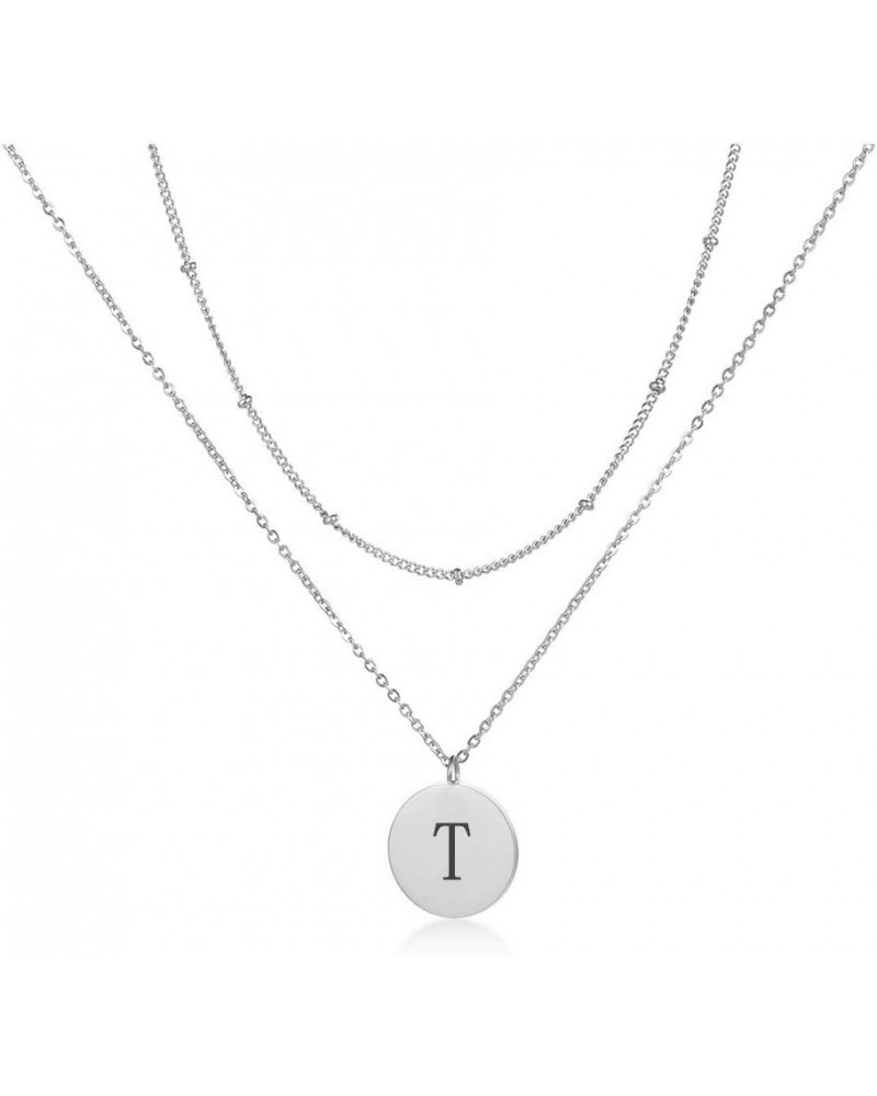 Silver Initial Coin Necklace for Women Dainty Layered Personalized Letter Necklace Name Jewelry Girlfriend Gifts T $10.39 Nec...