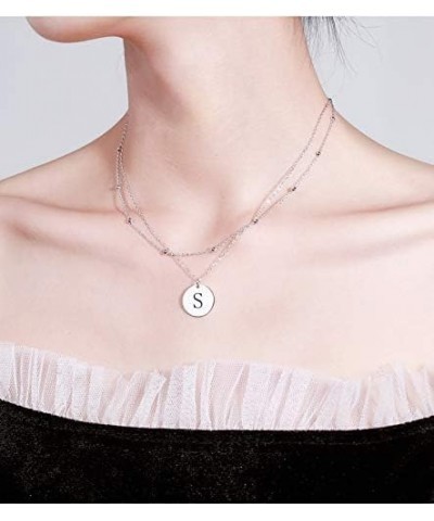 Silver Initial Coin Necklace for Women Dainty Layered Personalized Letter Necklace Name Jewelry Girlfriend Gifts T $10.39 Nec...