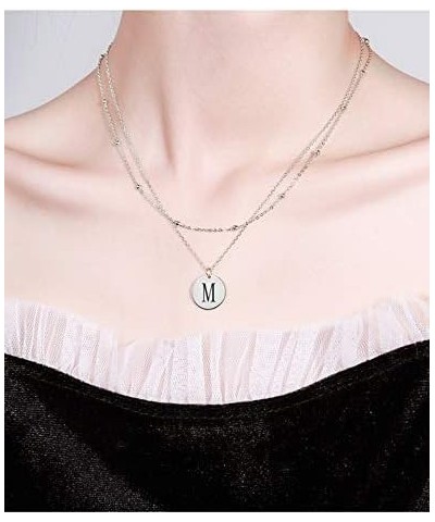 Silver Initial Coin Necklace for Women Dainty Layered Personalized Letter Necklace Name Jewelry Girlfriend Gifts T $10.39 Nec...