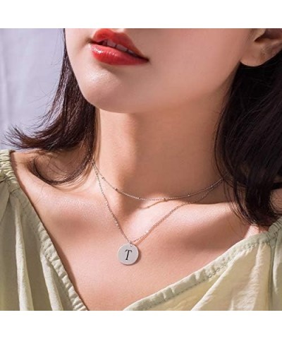 Silver Initial Coin Necklace for Women Dainty Layered Personalized Letter Necklace Name Jewelry Girlfriend Gifts T $10.39 Nec...