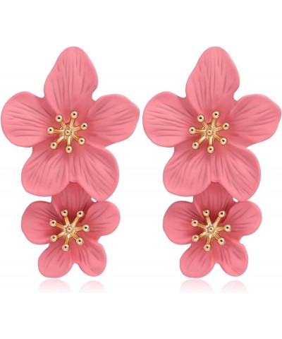 Elegant Flower Earrings for Women Girls Gold/Silver/White/Pink/Blue/Black/Green/Yellow/Orange/Red Flower Stud Earrings Double...