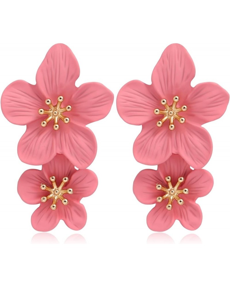 Elegant Flower Earrings for Women Girls Gold/Silver/White/Pink/Blue/Black/Green/Yellow/Orange/Red Flower Stud Earrings Double...