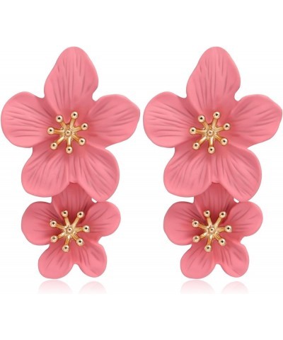 Elegant Flower Earrings for Women Girls Gold/Silver/White/Pink/Blue/Black/Green/Yellow/Orange/Red Flower Stud Earrings Double...