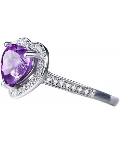 Women's 925 Sterling Silver Plated Heart Shape Created Amethyst and White Topaz Halo Ring A Purple $4.05 Rings