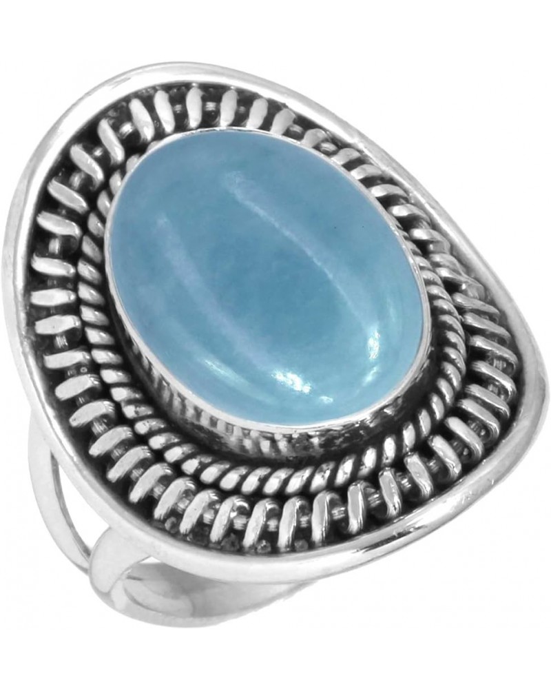 925 Sterling Silver Handmade Ring for Women 10x14 Oval Gemstone Boho Silver Jewelry for Gift (99023_R) Angelite $18.48 Rings