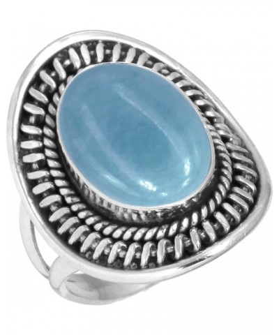 925 Sterling Silver Handmade Ring for Women 10x14 Oval Gemstone Boho Silver Jewelry for Gift (99023_R) Angelite $18.48 Rings