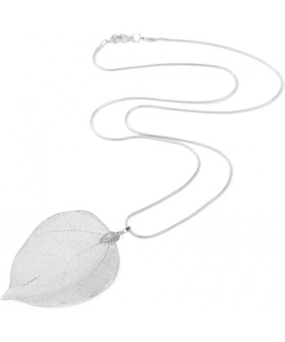 Boho Leaf Pendant Necklaces Dangle Real Leaves Necklace Silver Sweater Long Necklaces Chain for Women and Girls (Silver) Silv...