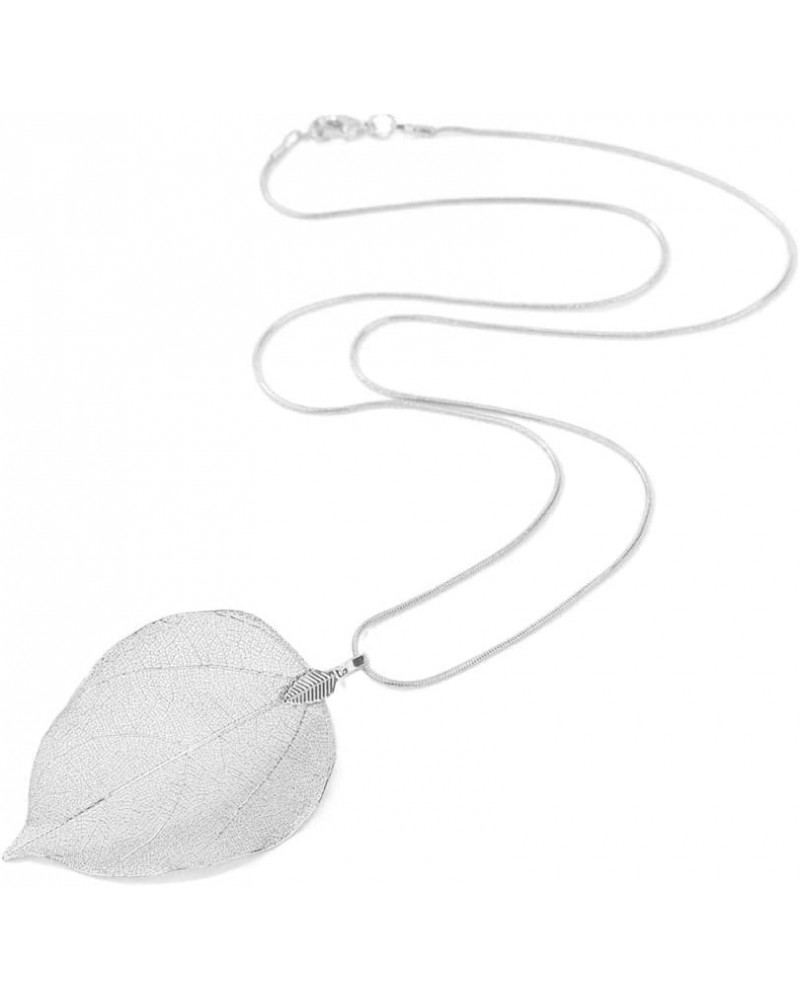 Boho Leaf Pendant Necklaces Dangle Real Leaves Necklace Silver Sweater Long Necklaces Chain for Women and Girls (Silver) Silv...