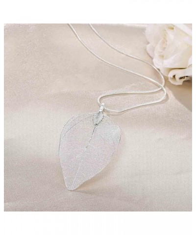 Boho Leaf Pendant Necklaces Dangle Real Leaves Necklace Silver Sweater Long Necklaces Chain for Women and Girls (Silver) Silv...