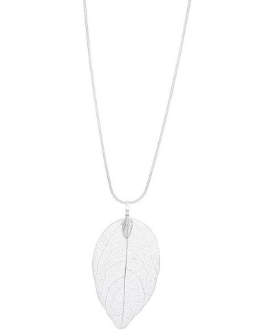 Boho Leaf Pendant Necklaces Dangle Real Leaves Necklace Silver Sweater Long Necklaces Chain for Women and Girls (Silver) Silv...