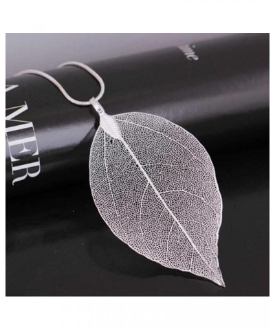 Boho Leaf Pendant Necklaces Dangle Real Leaves Necklace Silver Sweater Long Necklaces Chain for Women and Girls (Silver) Silv...