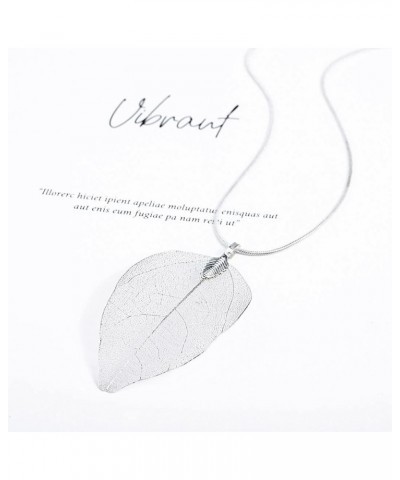 Boho Leaf Pendant Necklaces Dangle Real Leaves Necklace Silver Sweater Long Necklaces Chain for Women and Girls (Silver) Silv...