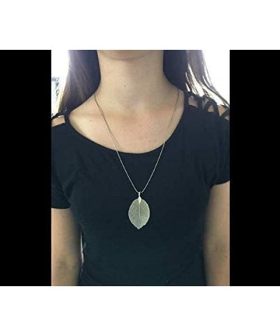 Boho Leaf Pendant Necklaces Dangle Real Leaves Necklace Silver Sweater Long Necklaces Chain for Women and Girls (Silver) Silv...