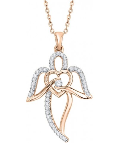 Diamond Angel with Heart Pendant Necklace in Gold or Silver (1/5 cttw, J-K, SI2-I1) Rose Gold 14k $211.15 Necklaces