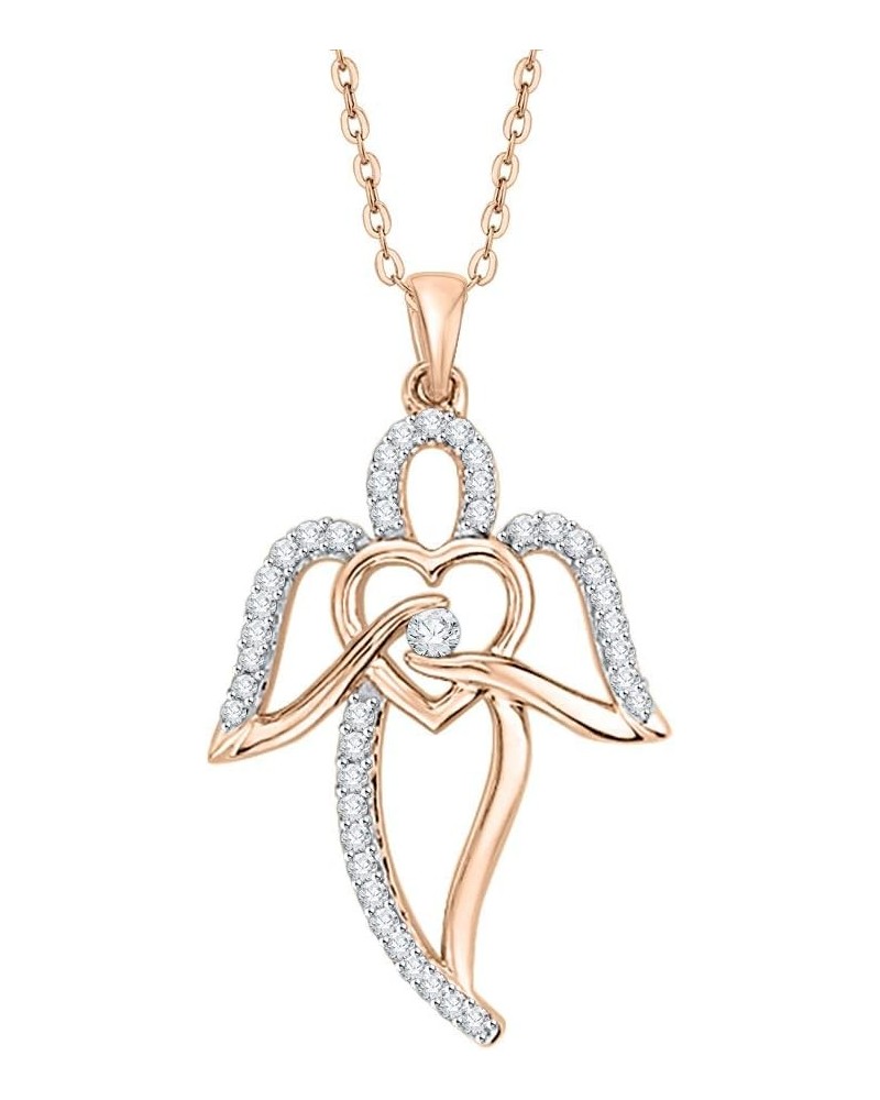 Diamond Angel with Heart Pendant Necklace in Gold or Silver (1/5 cttw, J-K, SI2-I1) Rose Gold 14k $211.15 Necklaces